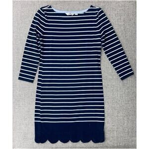 Vineyard Vines women’s xxs navy striped boatneck dress with scallop hem